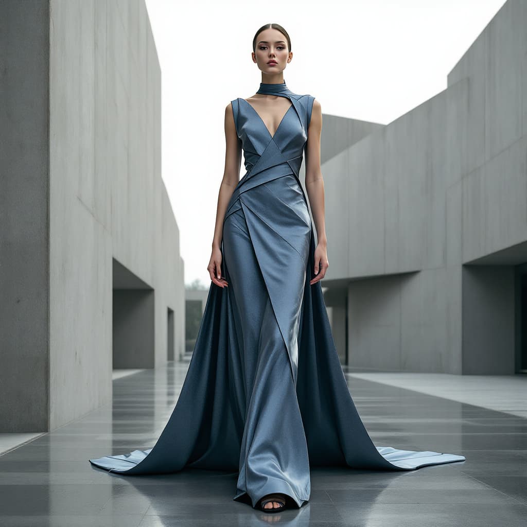 Futuristic Runway Dress Inspired by Brutalist Architecture