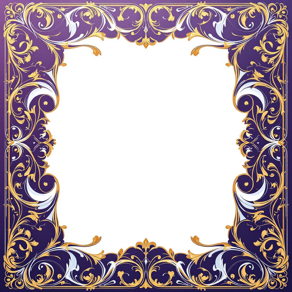 Elegant Gold, Purple, and Teal Scroll Border Design