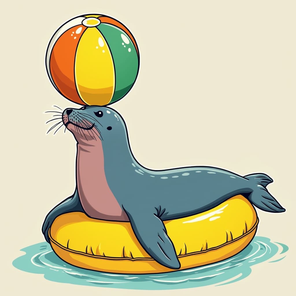 Playful Harbor Seal on a Colorful Float