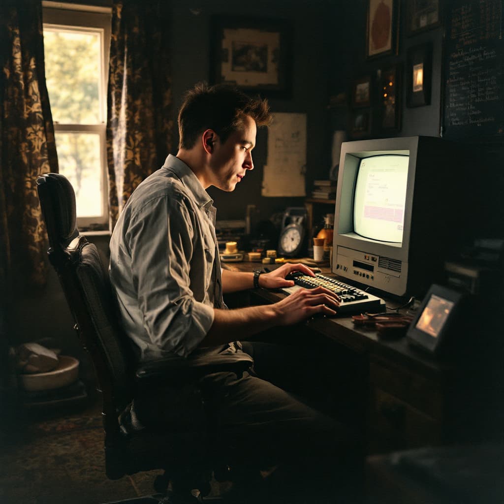 Young Elon Musk Working on an Early Computer