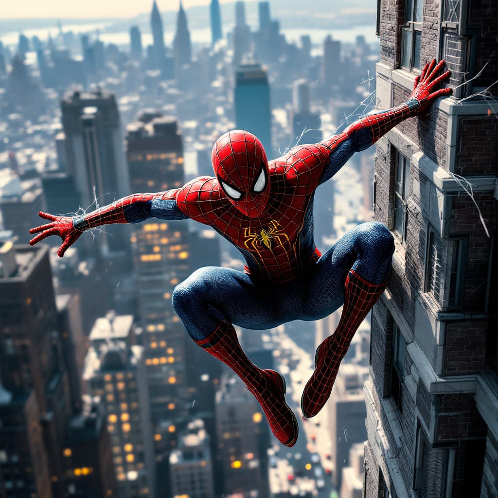 Spider-Man Leaping from a Skyscraper in NYC