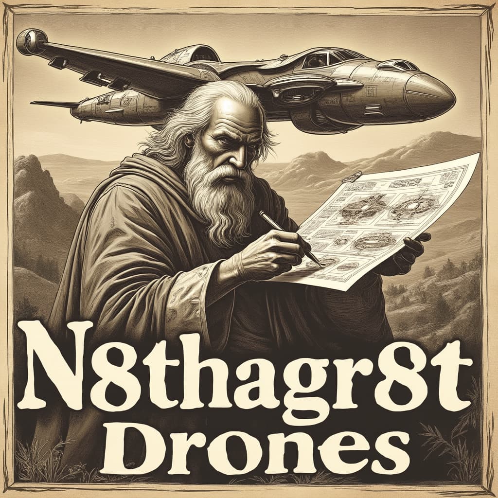 Da Vinci Testing a Futuristic Drone: A Sepia Sketch