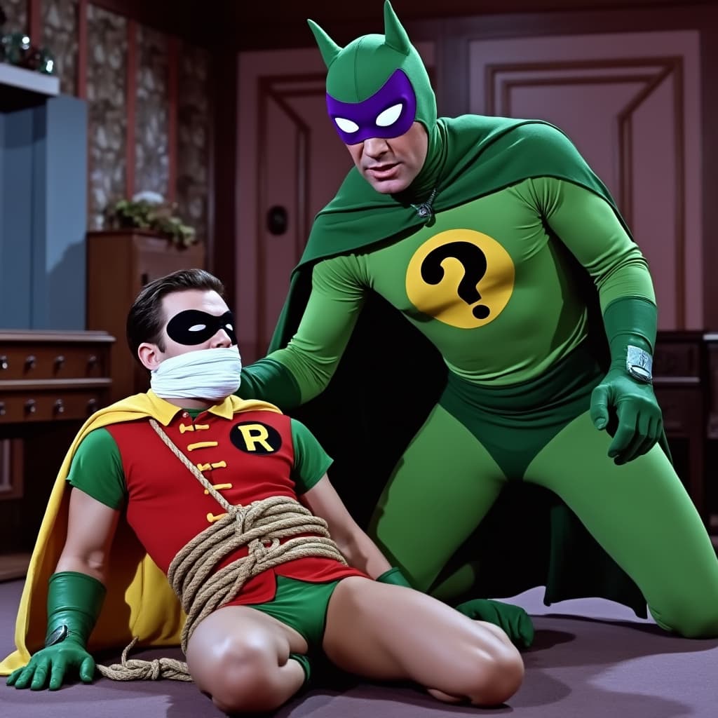 Robin Bound by The Riddler in a Classic 60's Show Scene