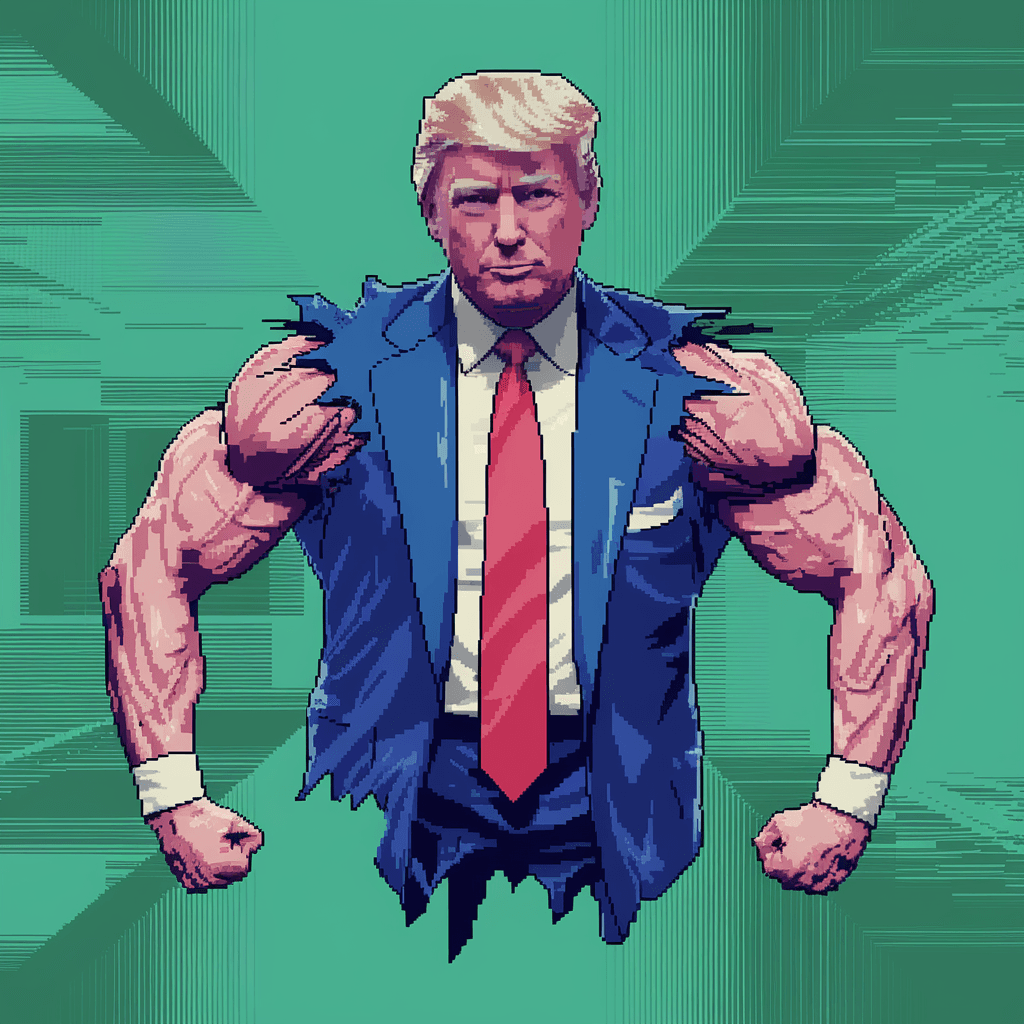 Retro Pixel Art of Donald Trump in a Torn Suit