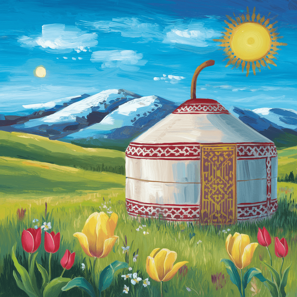Festive Scene of Nauryz Celebration with a Traditional Yurt