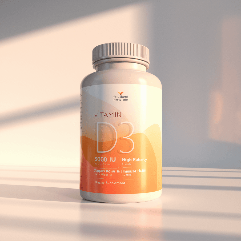 Photorealistic Render of Vitamin D3 Supplement Bottle