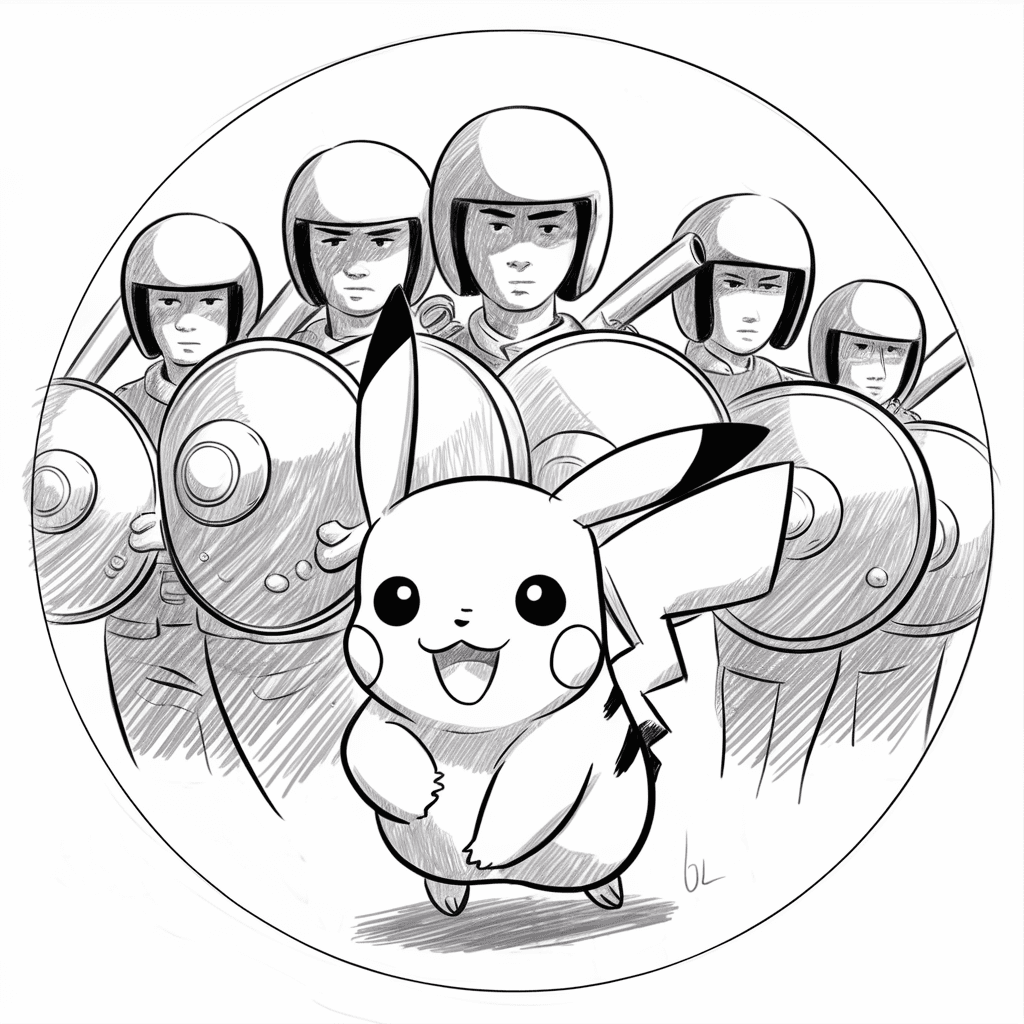 Pikachu and Turkish Police Officers in a Dynamic Sketch