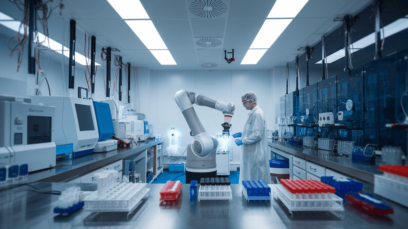 Futuristic Laboratory with AI and Biotechnology