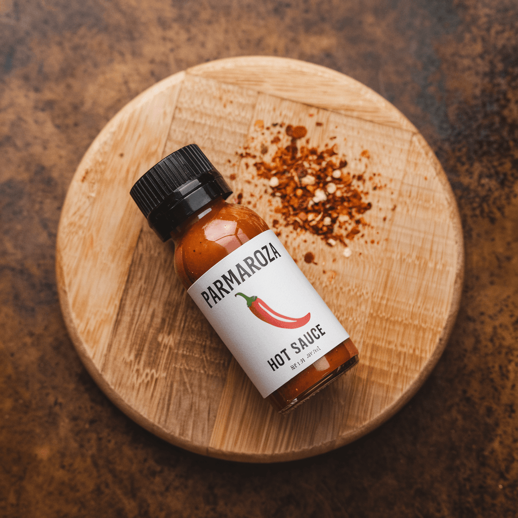 Product Photography of Parmaroza Hot Sauce Featuring Sparklecore Design