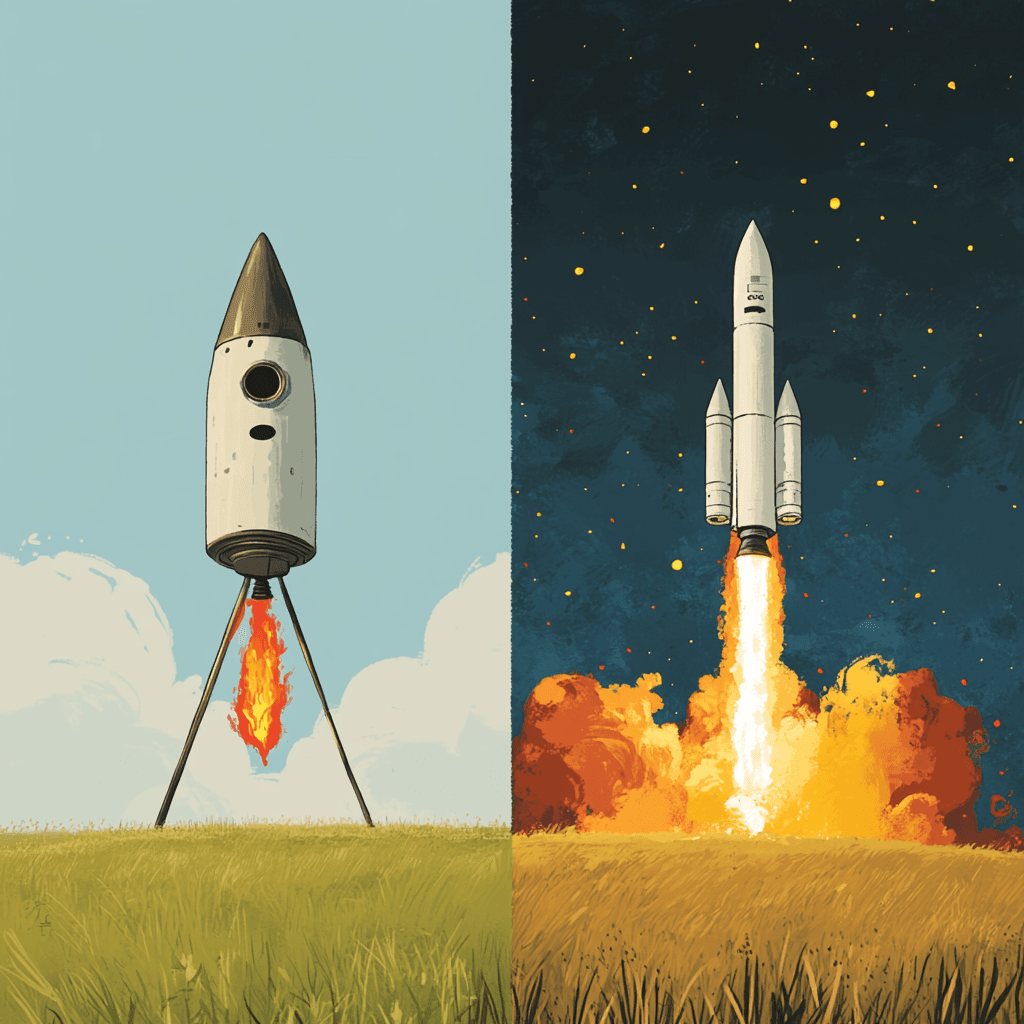 Comparative Illustration of Vintage and Modern Rockets