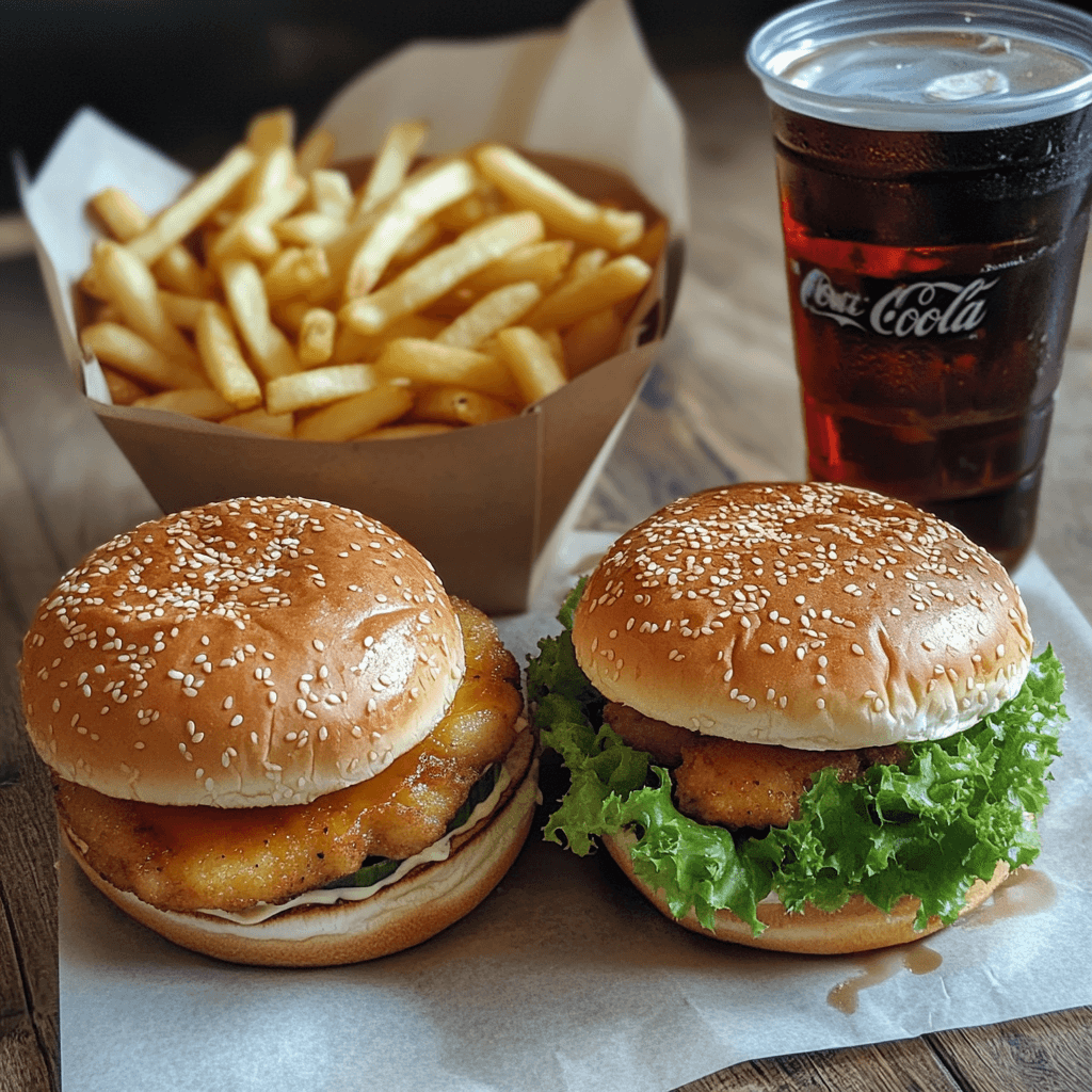 Delicious Meal of Chicken Burgers with French Fries and Coke