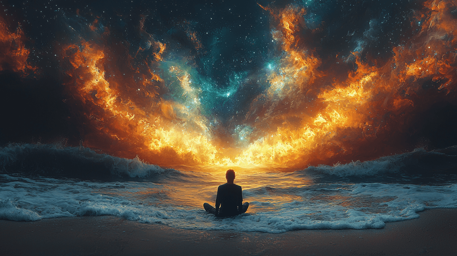 Un Hombre Sentado en el Mar de la Galaxia