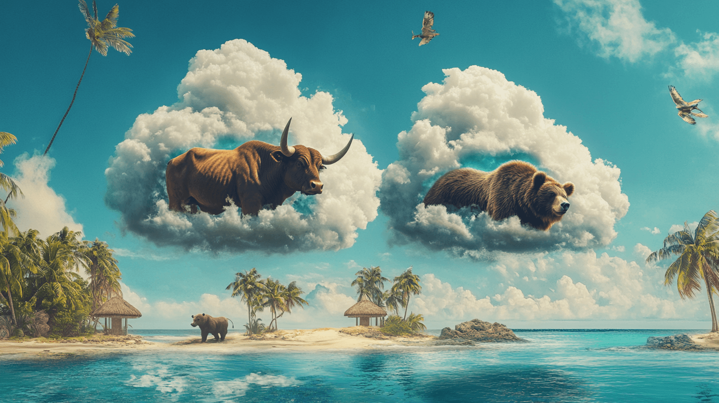 Polynesian Island Landscape with Cloud Creatures