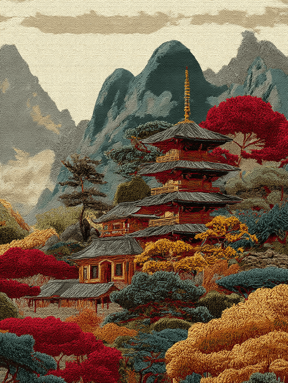 Ukiyo-e Inspired Japanese Landscape Textile Design