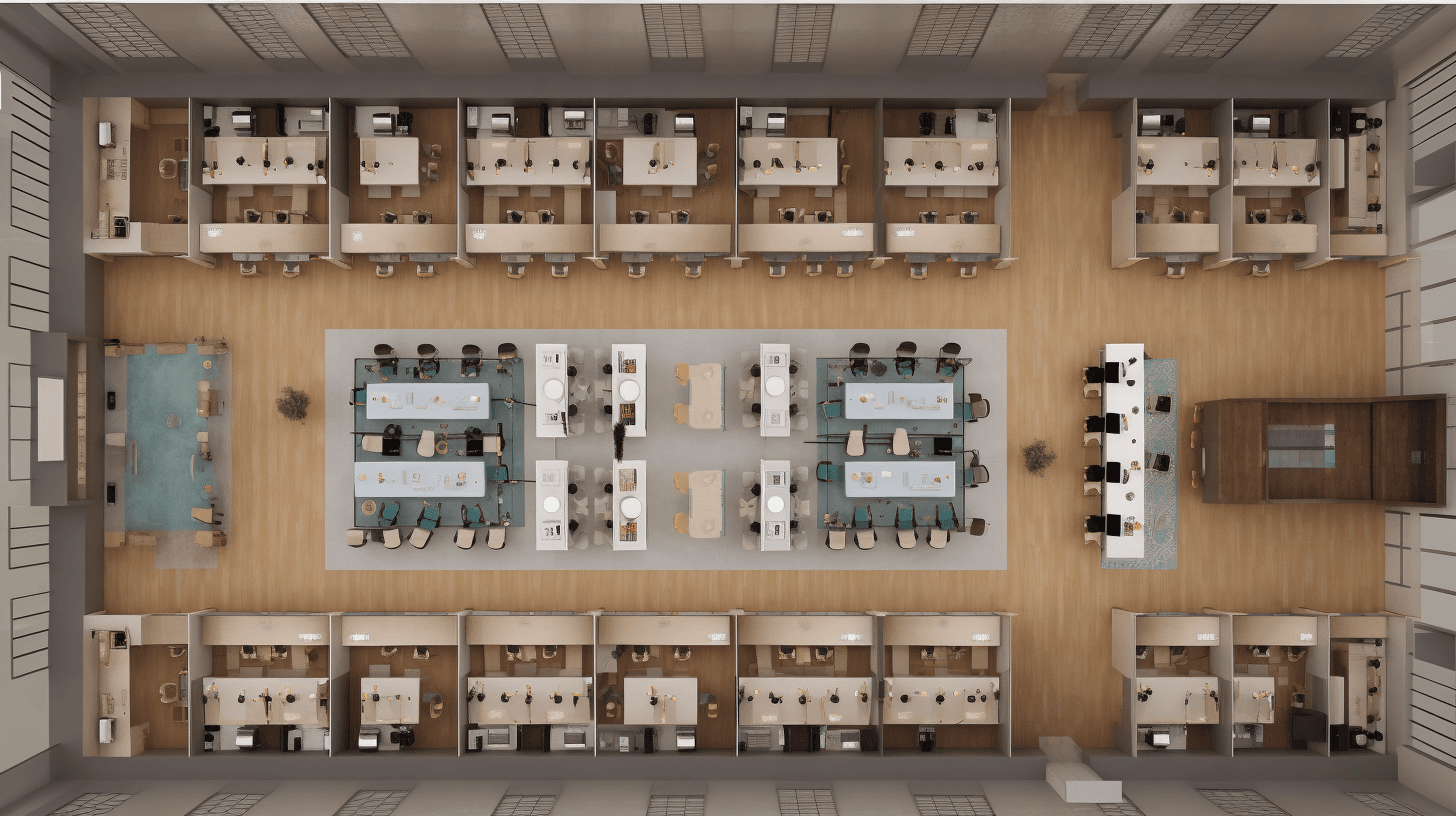 3D Floor Plan of a Modern Coworking Office