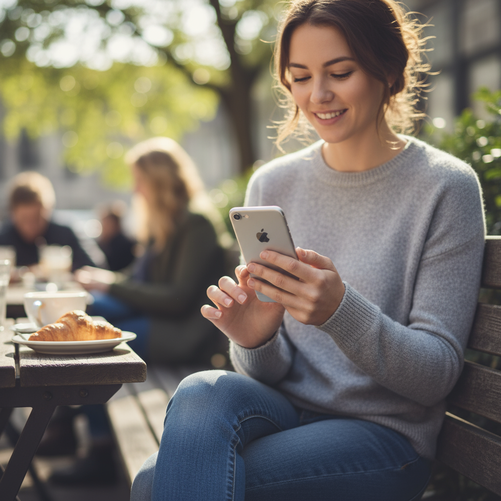 Woman holding an Apple phone