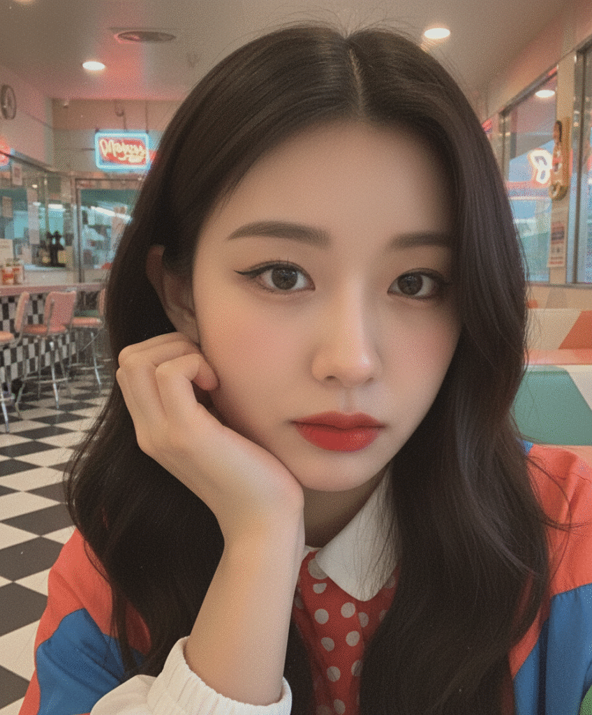 Change the girl to a retro 50s–90s style： after