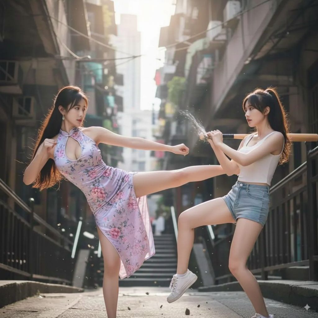 Nano Banana turned the two women into an intense battle scene.