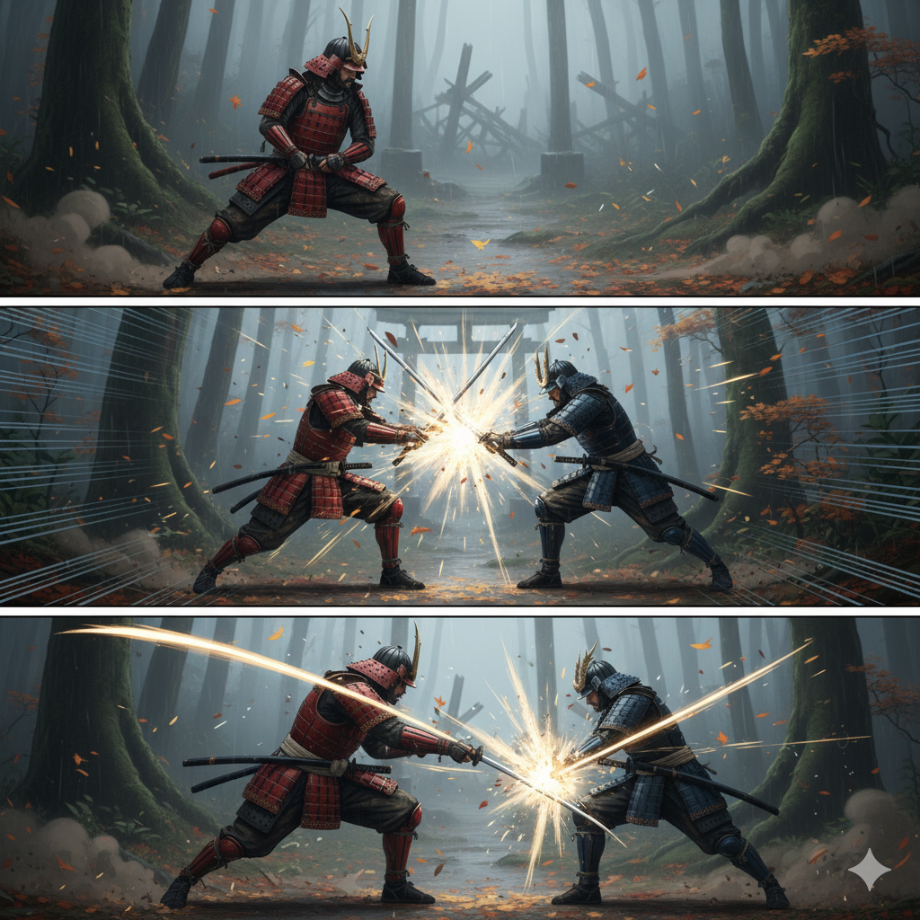 The battle scene of the two samurai generated by Nano Banana.
