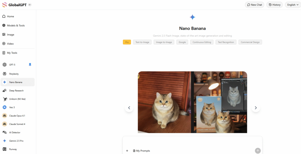 Nano Banana AI tool on the Global GPT platform.