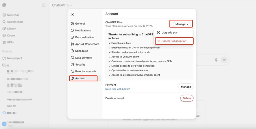 Steps to cancel your GPT subscription