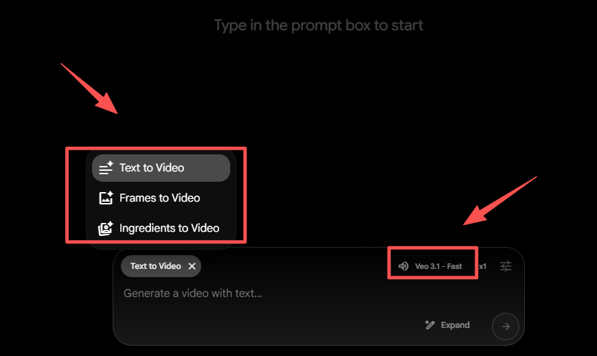 Choose your feature of veo 3.1