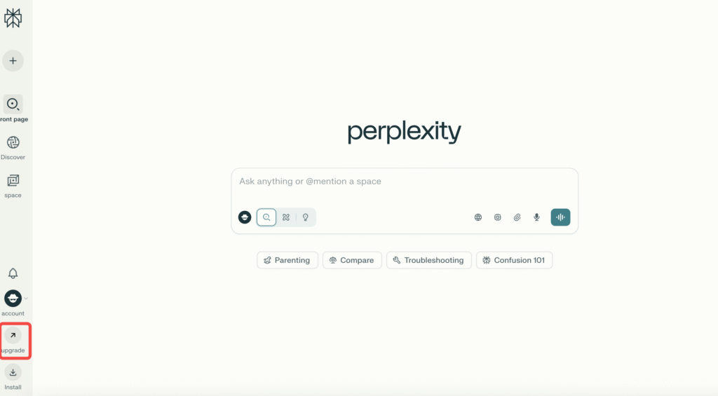 Go to the official website — Perplexity.ai, and click the Upgrade button.