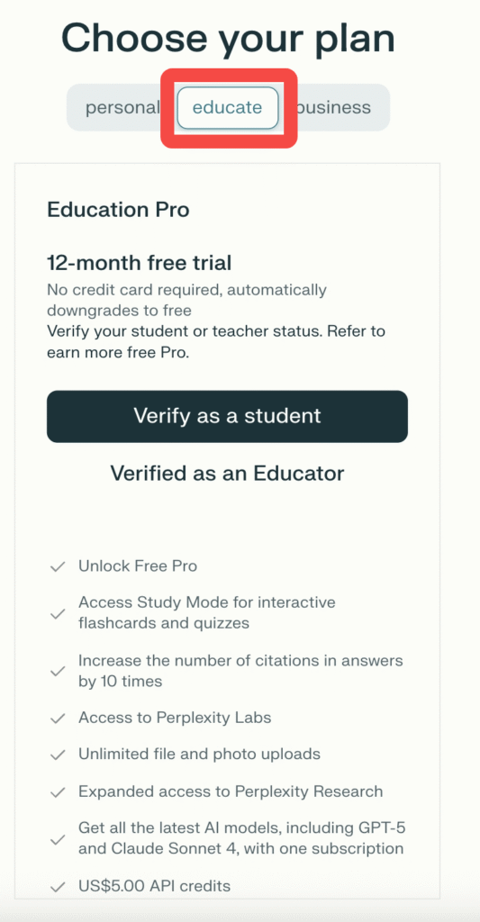 Select “Educate” under the Plans section.
