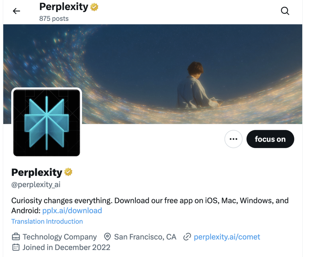 X (Twitter) account of Perplexity
