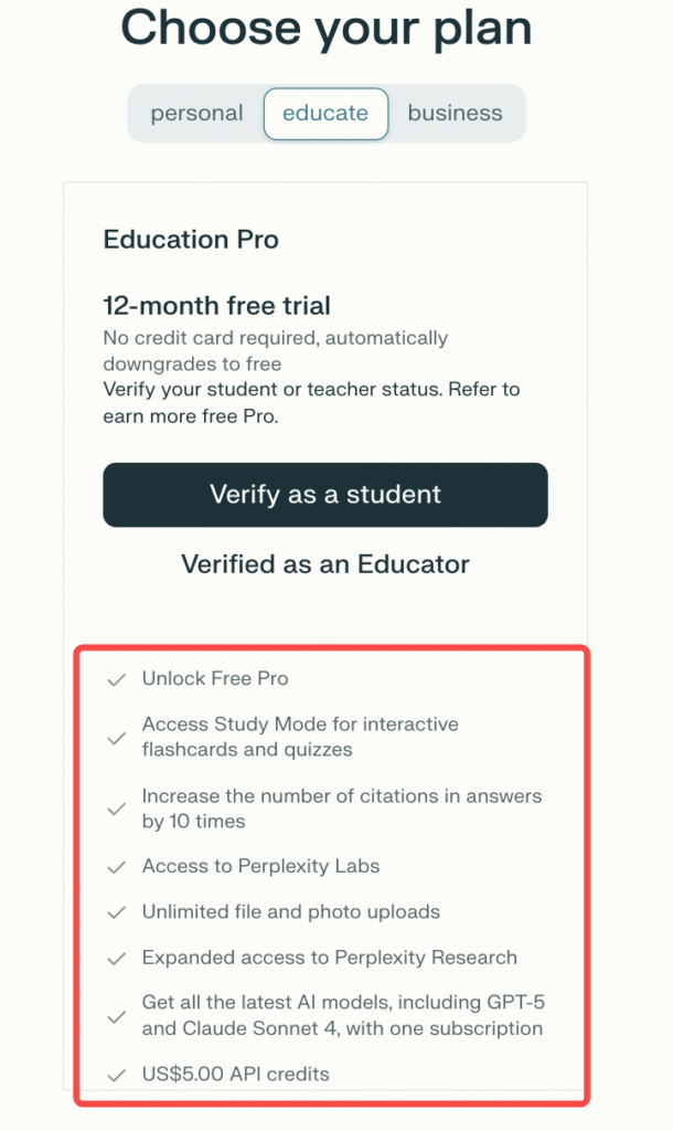 Main benefits of Perplexity Education Pro