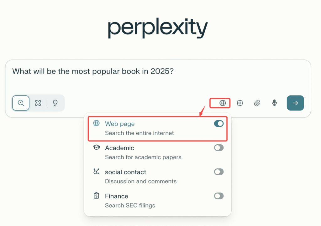 How to set the search mode in Perplexity.
