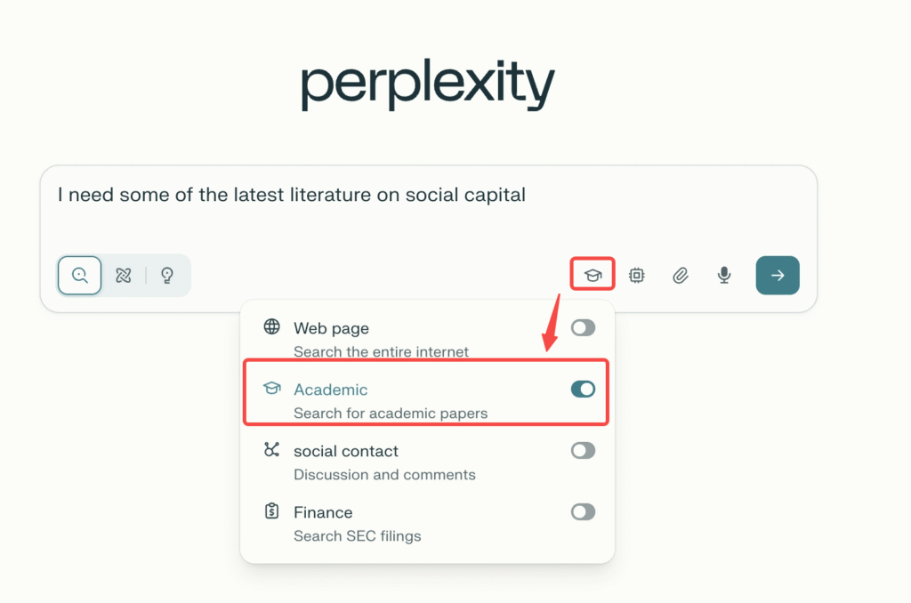 How to use the academic mode in Perplexity.