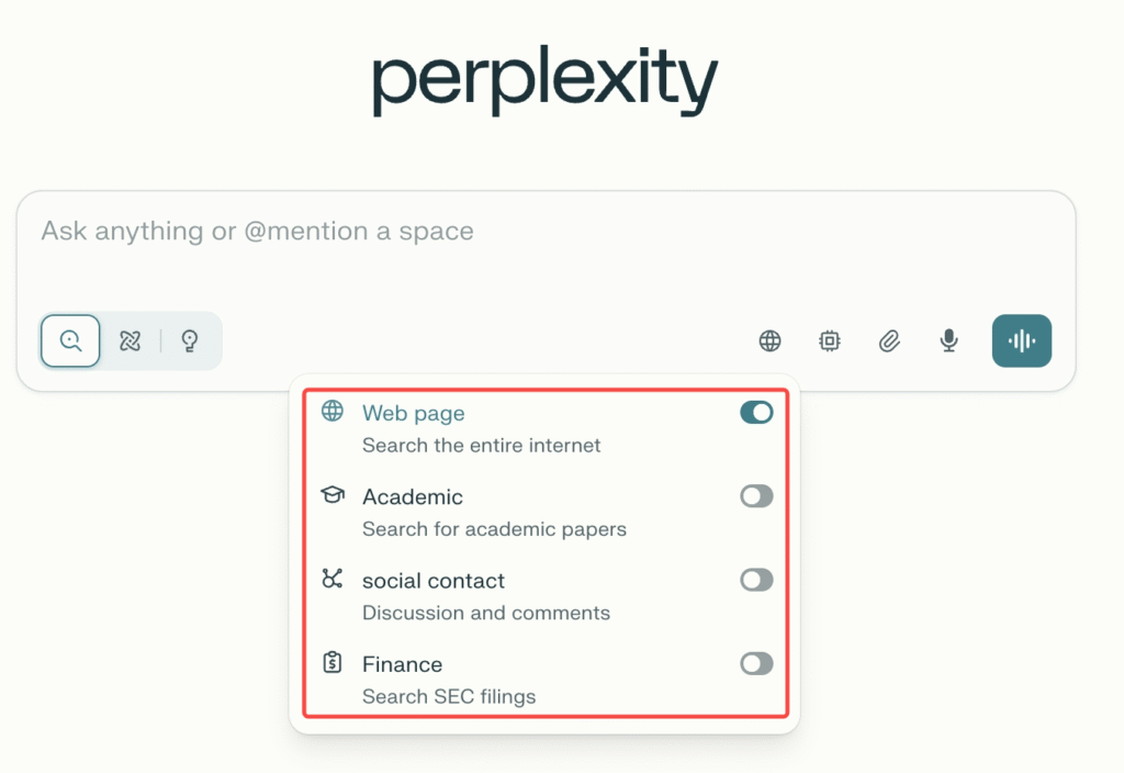 Choose your preferred mode (e.g., Web, Academic, Social, Finance).