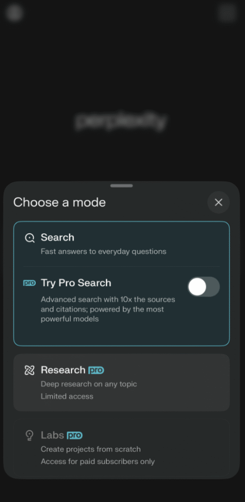Select the mode that fits your goal (e.g., Writing for drafts, Academic for research).
