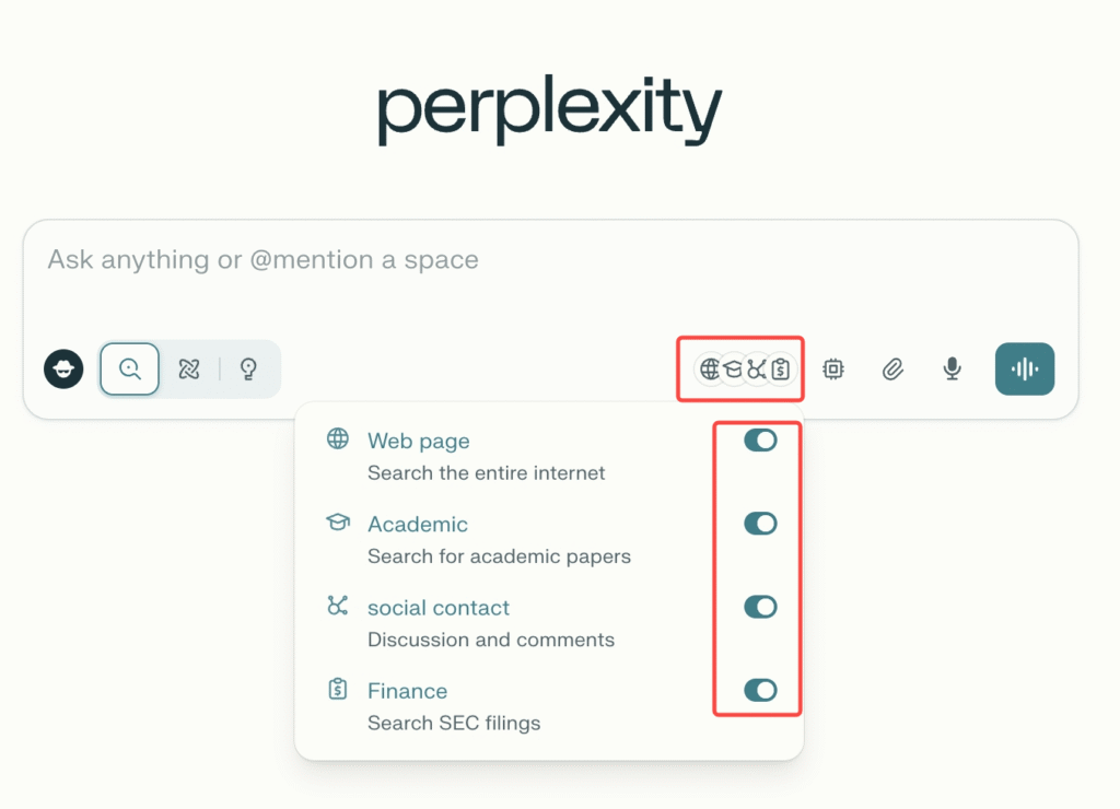 Perplexity supports the option to select multiple modes.