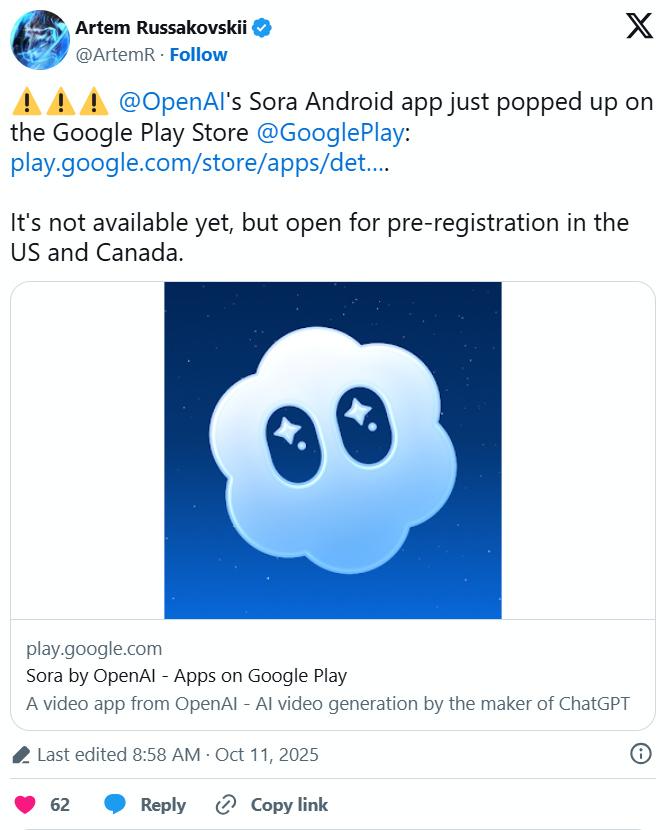 Pre-Register for Sora 2 on Android